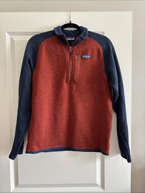 Patagonia Men's Half-Zip Fleece - Rust Red Body with Navy Sleeves